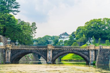 Güzel eski mimari İmparatorluk Sarayı Kalesi hendek ve Tokyo şehir Japonya köprüsünde