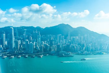 Hong kong şehir manzarası ile mavi gökyüzü arka plan dış cityscape bina güzel mimari
