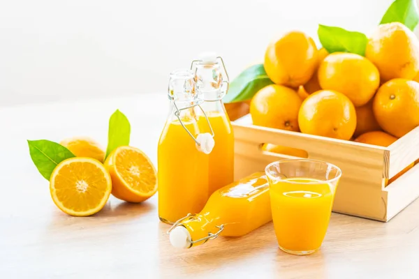 Fresh Orange Juice Drink Glass Wooden Table Healthy Food Concept — Stock Photo, Image