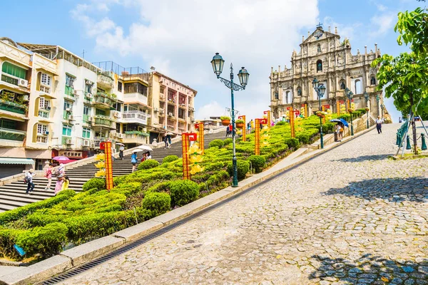 Kina Macau September 2018 Vacker Gammal Arkitektur Byggnad Med Ruin — Stockfoto