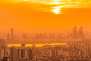 Güzel manzara ve Seoul city cityscape