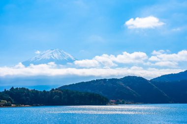 Dağ fuji ile akçaağaç yaprağı ağacın etrafında güzel manzara