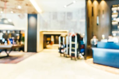 Özet olarak, arka plan için soyut bulanık ve odaksız otel ve lobi iç mekanı