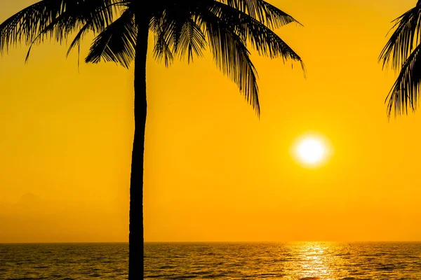 Schöne Silhouette Kokospalme Himmel Meer Ozean Strand Bei Sonnenuntergang Oder — Stockfoto