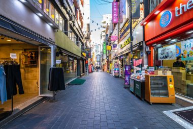Seoul, South Korea 10 December 2018 : Myeong dong market is the  clipart