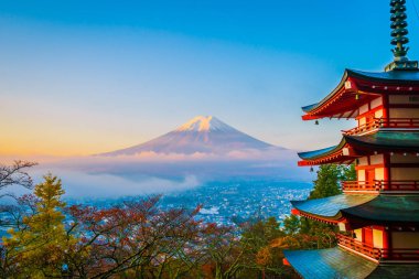 Dağ fuji chureito pagoda ile güzel manzara