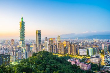 Güzel manzara ve cityscape taipei 101 yapı ve Mimarlık twilight ve gece Tayvan City