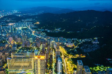 Taipei şehir manzarası geceleri Tayvan'da bina güzel mimari