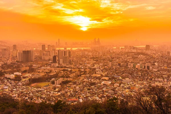 Hermoso Paisaje Paisaje Urbano Con Arquitectura Edificio Atardecer Ciudad Seúl — Foto de Stock