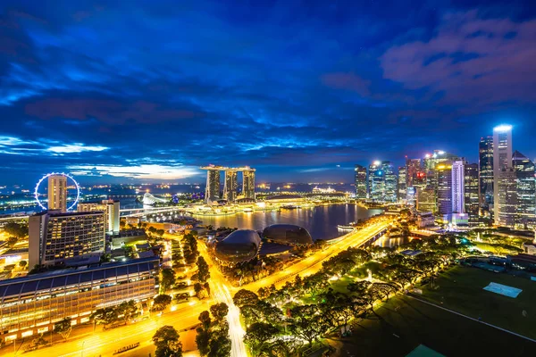 Beau Bâtiment Architecture Extérieur Singapore Skyline Ville Crépuscule Nuit — Photo