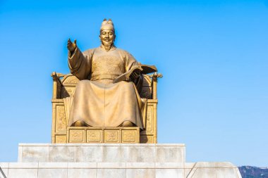 Güzel heykel Kral Sejong Seoul City Güney Kore