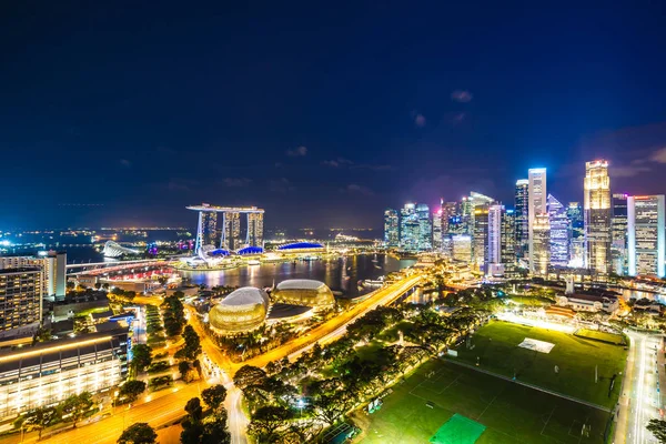 Singapur Şehir Manzarası Dış Twilight Gece Zaman Bina Güzel Mimari — Stok fotoğraf