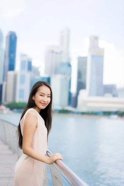 Beautiful Asian Woman Smile Happy Travel Singapore City — Stock Photo, Image