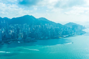 Hong kong şehir manzarası ile mavi gökyüzü arka plan dış cityscape bina güzel mimari