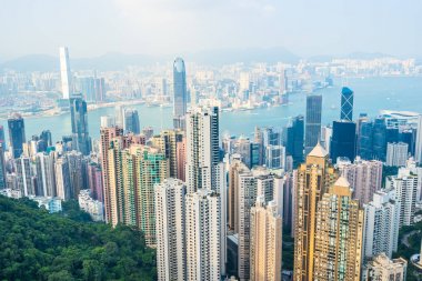 Hong kong şehir manzarası ile mavi gökyüzü arka plan dış cityscape bina güzel mimari