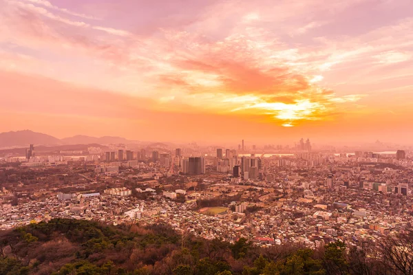 Hermoso Paisaje Paisaje Urbano Con Arquitectura Edificio Atardecer Ciudad Seúl — Foto de Stock