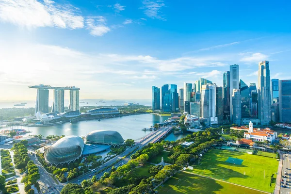 Beau Bâtiment Architecture Extérieur Paysage Urbain Singapour Skyline Ville Avec — Photo