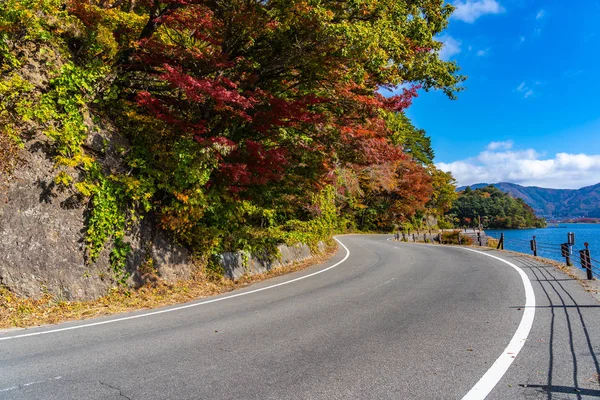 Beautiful landscape road side around lake kawaguchiko in autumn sesaon Yamanashi Japan