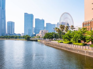 Japonya'nın Yokohama manzarası şehrin güzel bina mimari