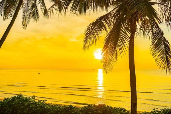 Beau Paysage Naturel Extérieur Mer Plage Avec Cocotier Lever Coucher — Photo