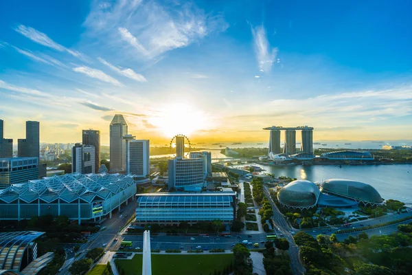 Прекрасної Архітектури Будівлі Зовнішніх Cityscape Сінгапур Сіті Горизонт Сходом Сонця — стокове фото
