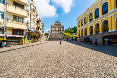 Çin, harabe mavi gökyüzü arka plan ile Makao şehrinin st pual kilise Simgesel Yapı ile bina Macau - 6 Eylül 2018 - güzel eski mimari