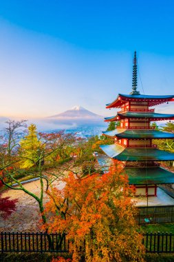 Dağ fuji chureito pagoda akçaağaç ağaç yaprak sonbahar sezonu Yamanashi Japonya çevresinde ile güzel manzara