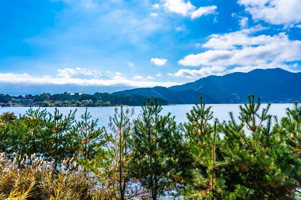 Vackert Landskap Berg Fuji Med Lönn Löv Runt Sjön Höstsäsongen — Stockfoto