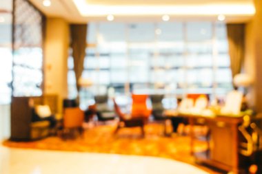 Özet olarak, arka plan için soyut bulanık ve odaksız otel ve lobi iç mekanı