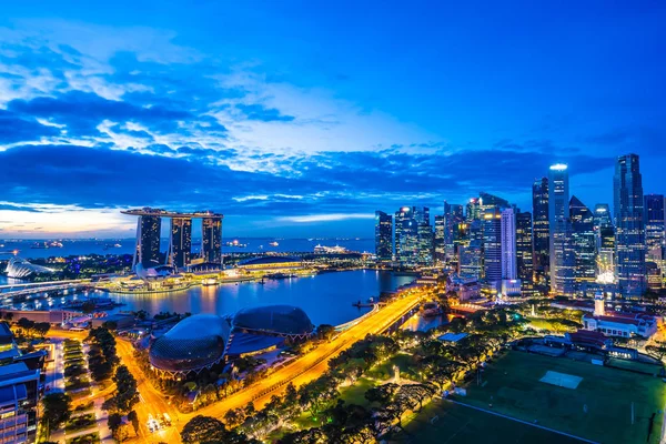 Beau Bâtiment Architecture Extérieur Singapore Skyline Ville Crépuscule Nuit — Photo