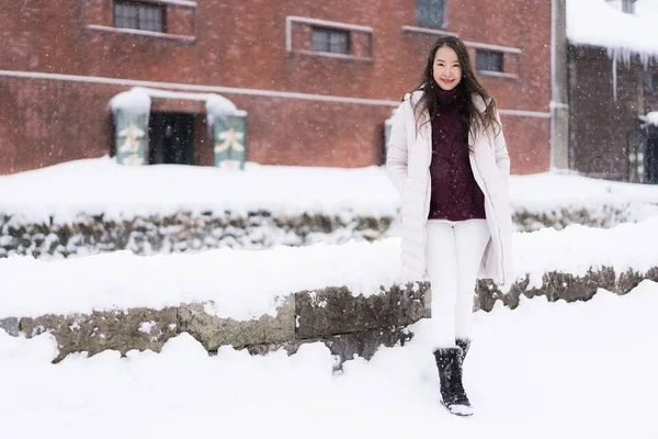 Beautiful Young Asian Woman Smile Happy Travel Trip Otaru Canal — Stock Photo, Image