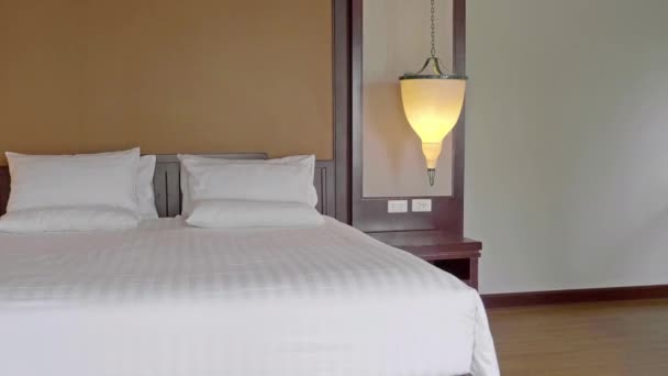 Imágenes Del Dormitorio Amueblado Lujo Hotel — Vídeo de stock
