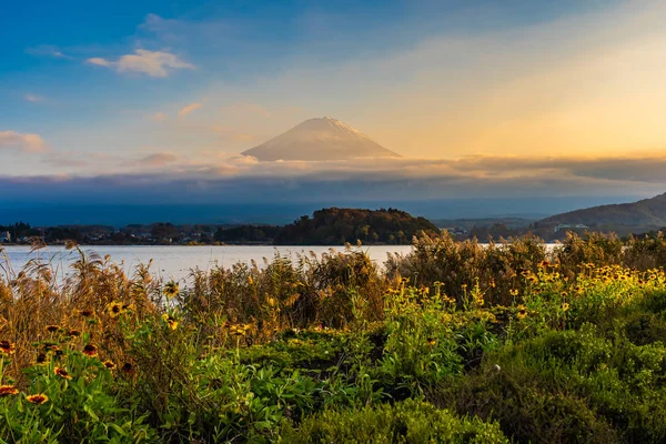 Bela paisagem de fuji de montanha com árvore de folha de bordo ao redor — Fotografia de Stock