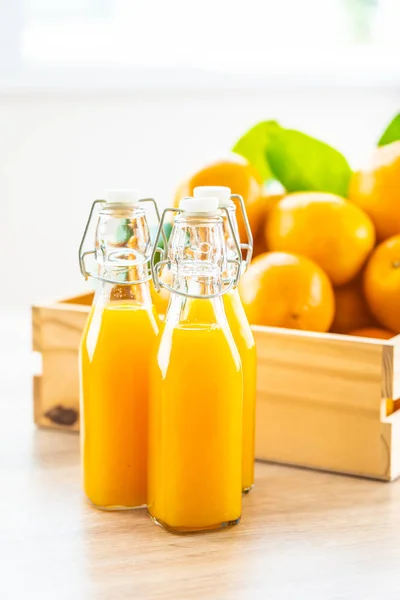 Fresh orange juice for drink in bottle glass — Stock Photo, Image