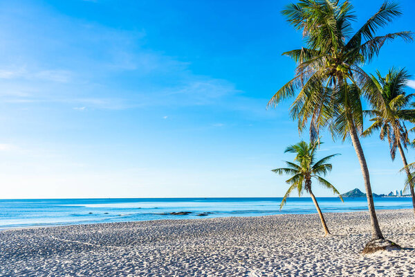 Beautiful outdoor landscape of sea ocean and beach with coconut 