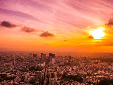 Tokyo 'nun etrafındaki mimari ve binaların güzel hava manzarası 