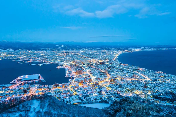 Piękny krajobraz i panoramę miasta z góry Hakodate dla loo — Zdjęcie stockowe