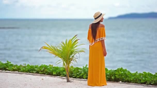 Metraje Mujer Asiática Orilla Del Mar Durante Las Vacaciones Verano — Vídeos de Stock