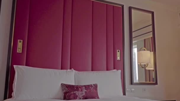 Footage Luxury Furnished Bedroom Hotel — Stock Video