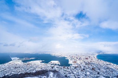 Güzel manzara ve tuvalet için dağ Hakodate üzerinden cityscape
