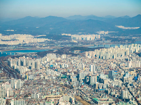 Beautiful aerial view of architecture building in Seoul City