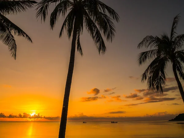 Schöner tropischer Strand Meer und Ozean mit Kokospalmen am — Stockfoto