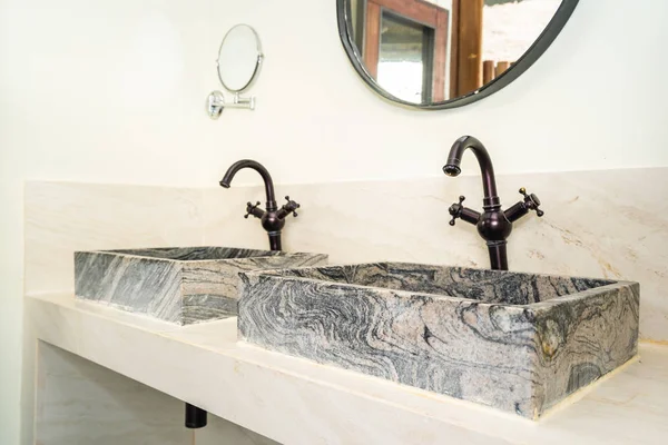 Sink and water faucet tap decoration in bathroom — Stock Photo, Image