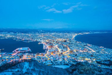 Güzel manzara ve tuvalet için dağ Hakodate üzerinden cityscape