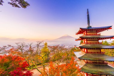 Dağ fuji chureito pagoda ile güzel manzara