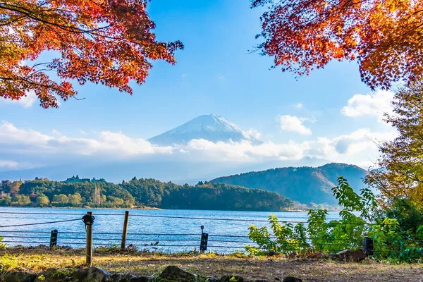 Hermoso paisaje de montaña fuji con árbol de hoja de arce alrededor — Foto de Stock