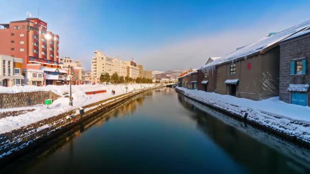 Malownicze Zdjęcia Pięknego Śniegu Pokrytego Hokkaido Zamarzniętą Rzeką — Wideo stockowe