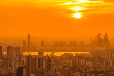Güzel manzara ve Seoul city cityscape