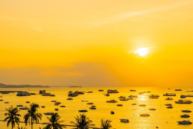 Pattaya körfezi ve şehir i deniz okyanusunda gemi veya tekne bir sürü