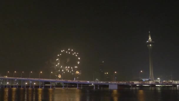 Fireworks Exploding Asian City Holiday Night — Stock Video